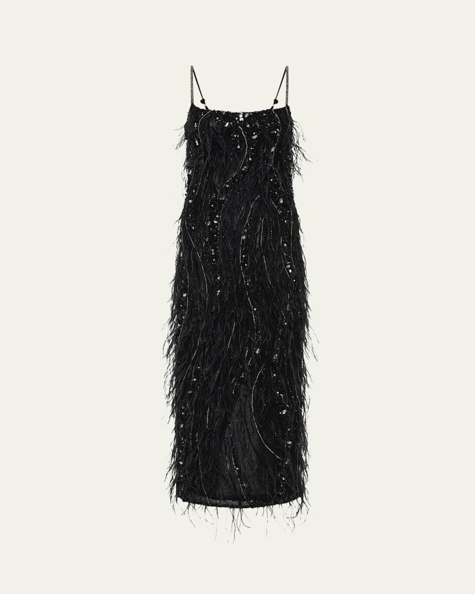Cynthia Sequined Midi Feathered Dress